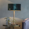 Hayfield Table Lamp in Antique Brass with Green Velvet Shade