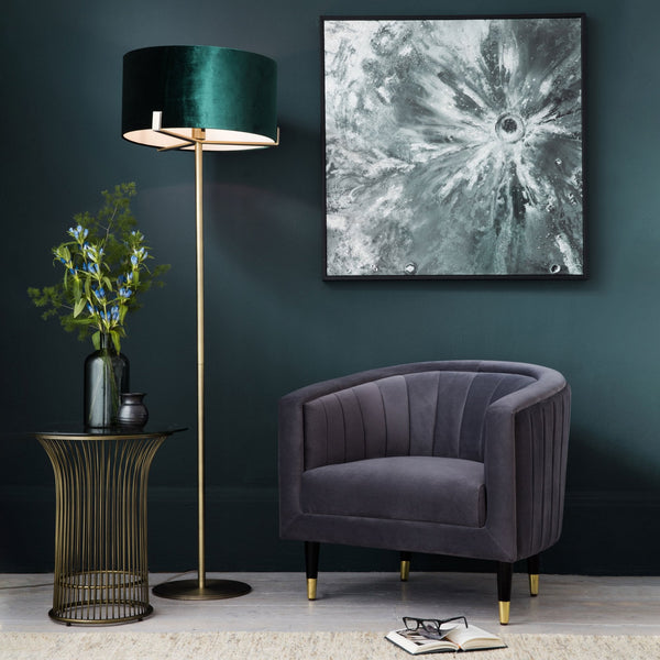 Hayfield Floor Lamp in Antique Brass with Green Velvet Shade
