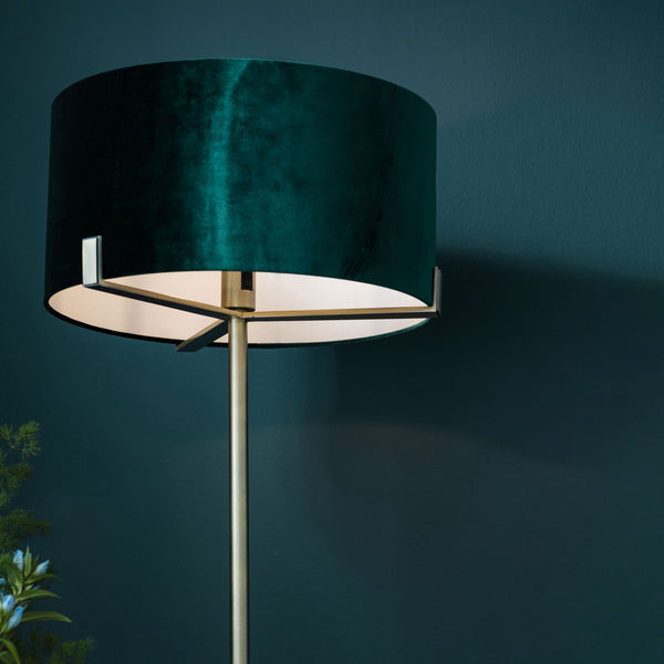 Hayfield Floor Lamp in Antique Brass with Green Velvet Shade