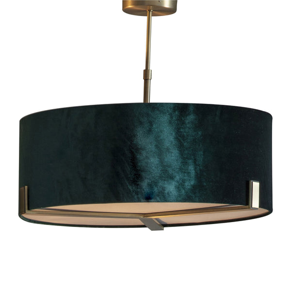 Hayfield 3lt Pendant in Antique Brass with Green Velvet Shade