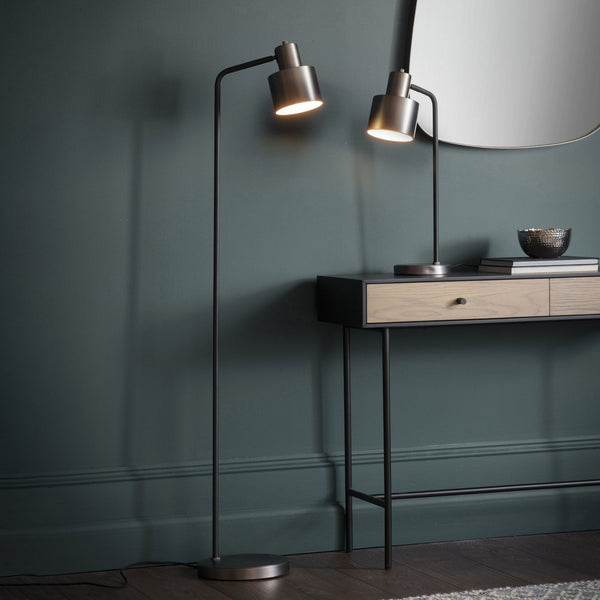 Mayfield Floor Lamp in Brushed Silver and Matt Black