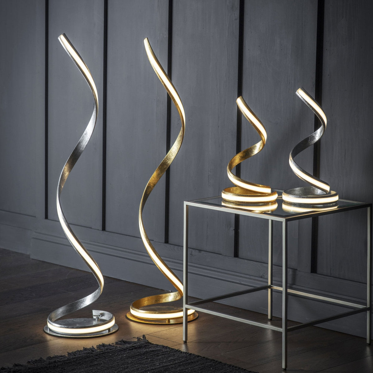 Aria LED Floor Lamp in Silver Leaf and White Acrylic