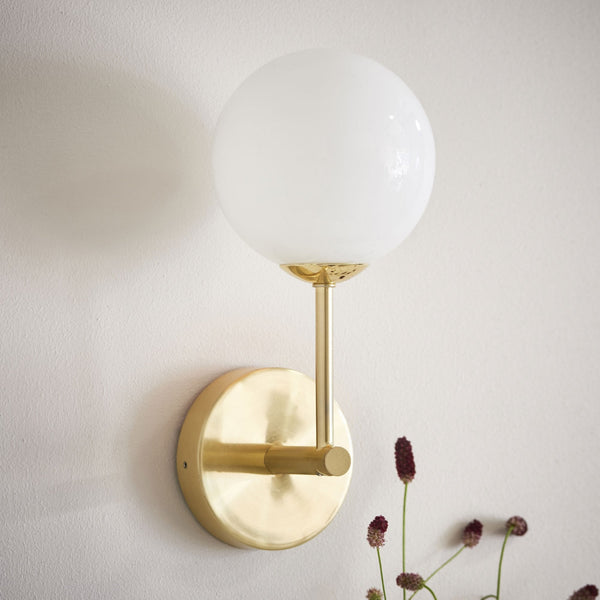 Otto Wall Light in Brushed Brass & Gloss White Glass
