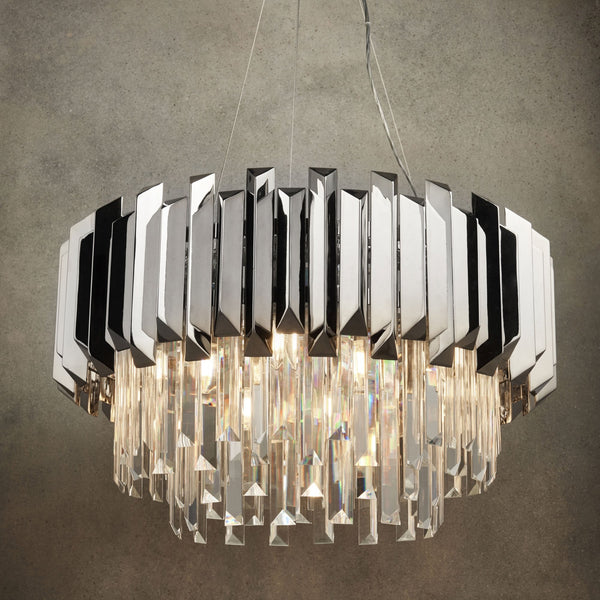 Valetta 6lt Pendant in Polished Nickel and Clear Crystal Glass
