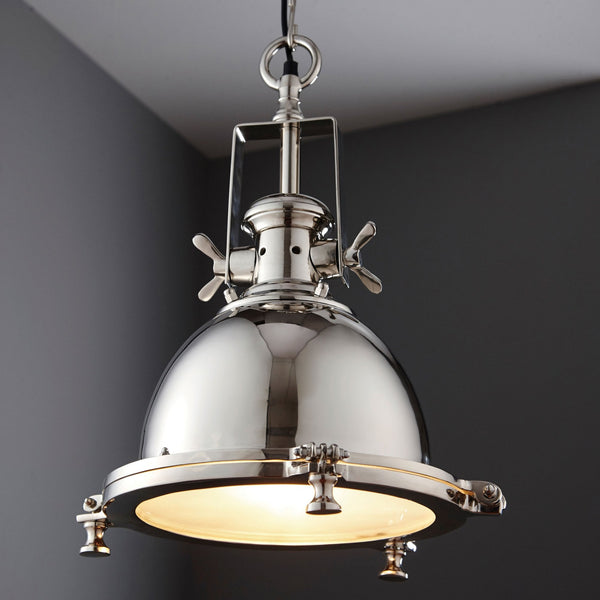 Fenton Industrial Pendant in Nickel with Sand Blasted Glass