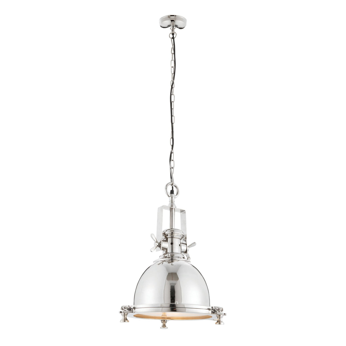 Fenton Industrial Pendant in Nickel with Sand Blasted Glass