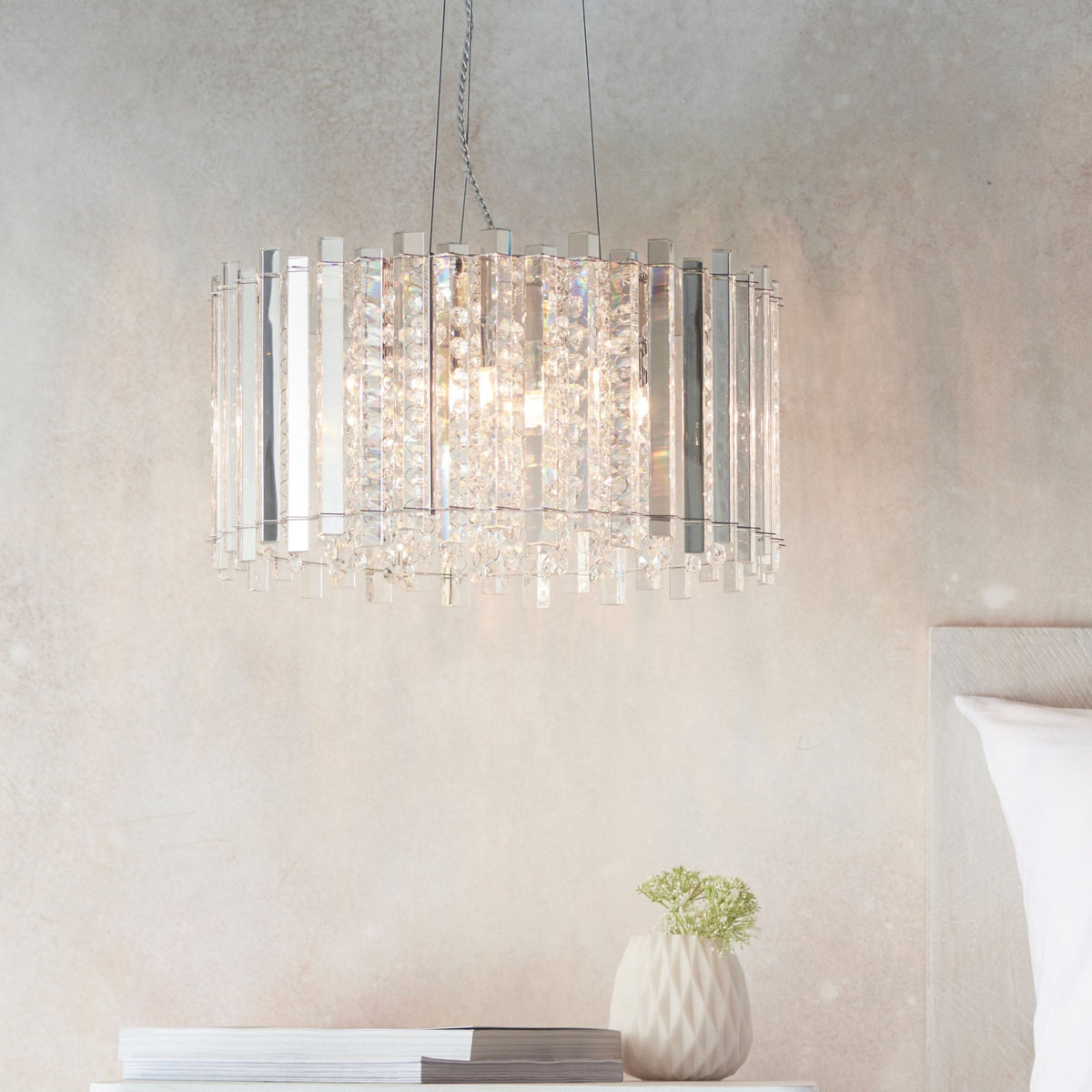 Hanna Five Light Pendant in Chrome and Clear Crystal Glass