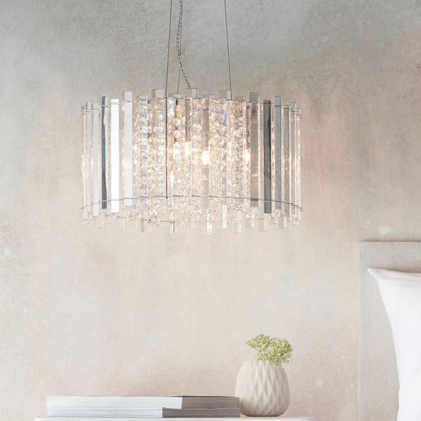 Hanna Five Light Pendant in Chrome and Clear Crystal Glass