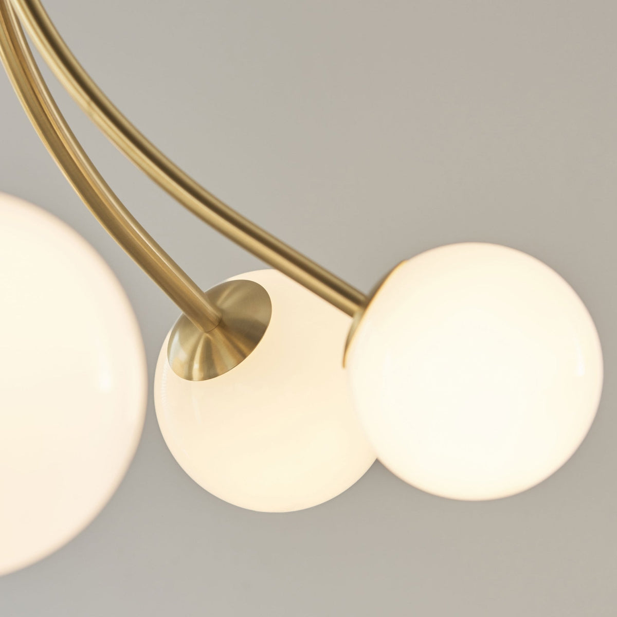 Bloom Six Light Pendant in Satin Brass & Opal Glass