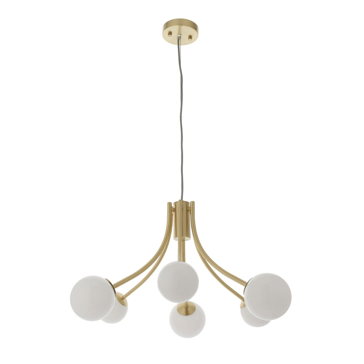Bloom Six Light Pendant in Satin Brass & Opal Glass