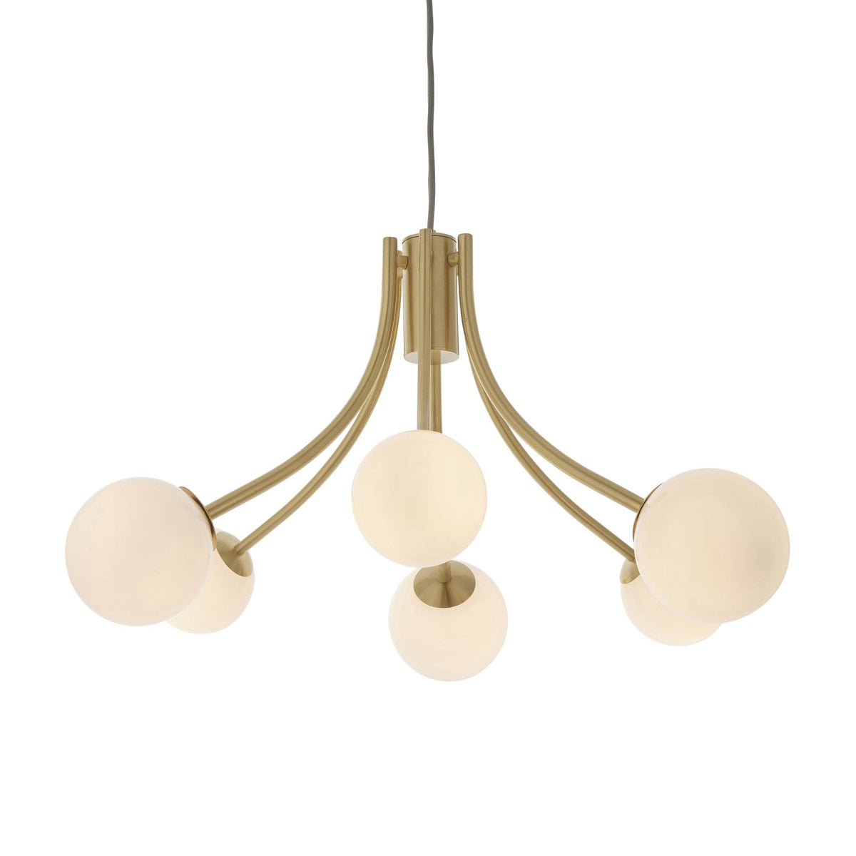 Bloom Six Light Pendant in Satin Brass & Opal Glass