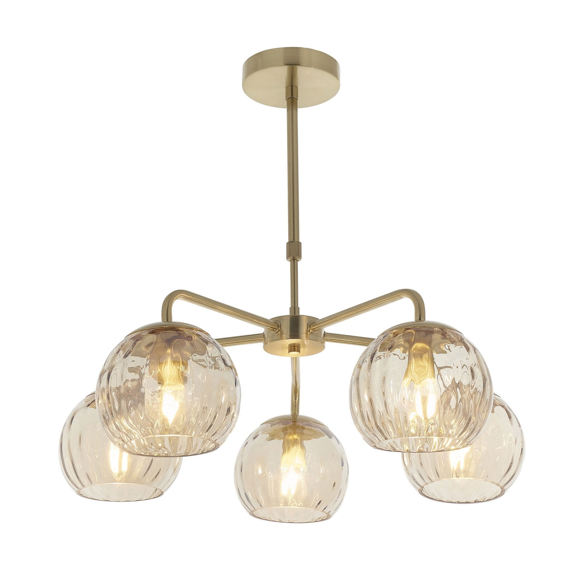 Dimple 5lt Pendant in Brushed Brass & Champagne Lustre Glass