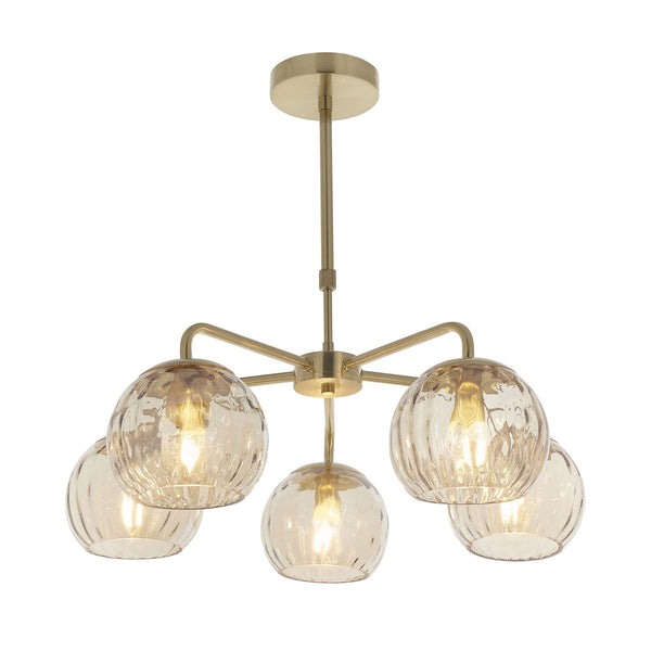 Dimple 5lt Pendant in Brushed Brass & Champagne Lustre Glass