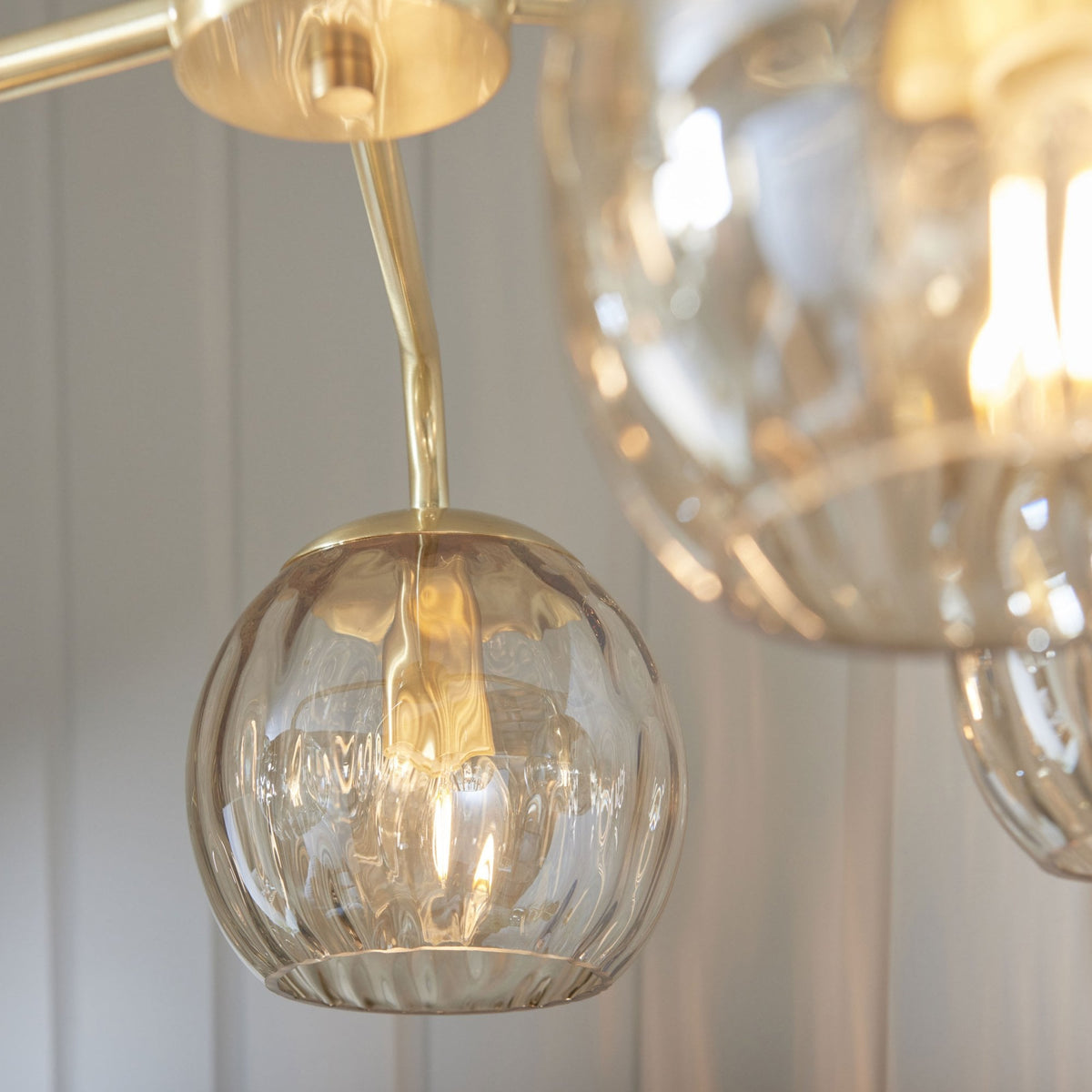 Dimple 5lt Pendant in Brushed Brass & Champagne Lustre Glass