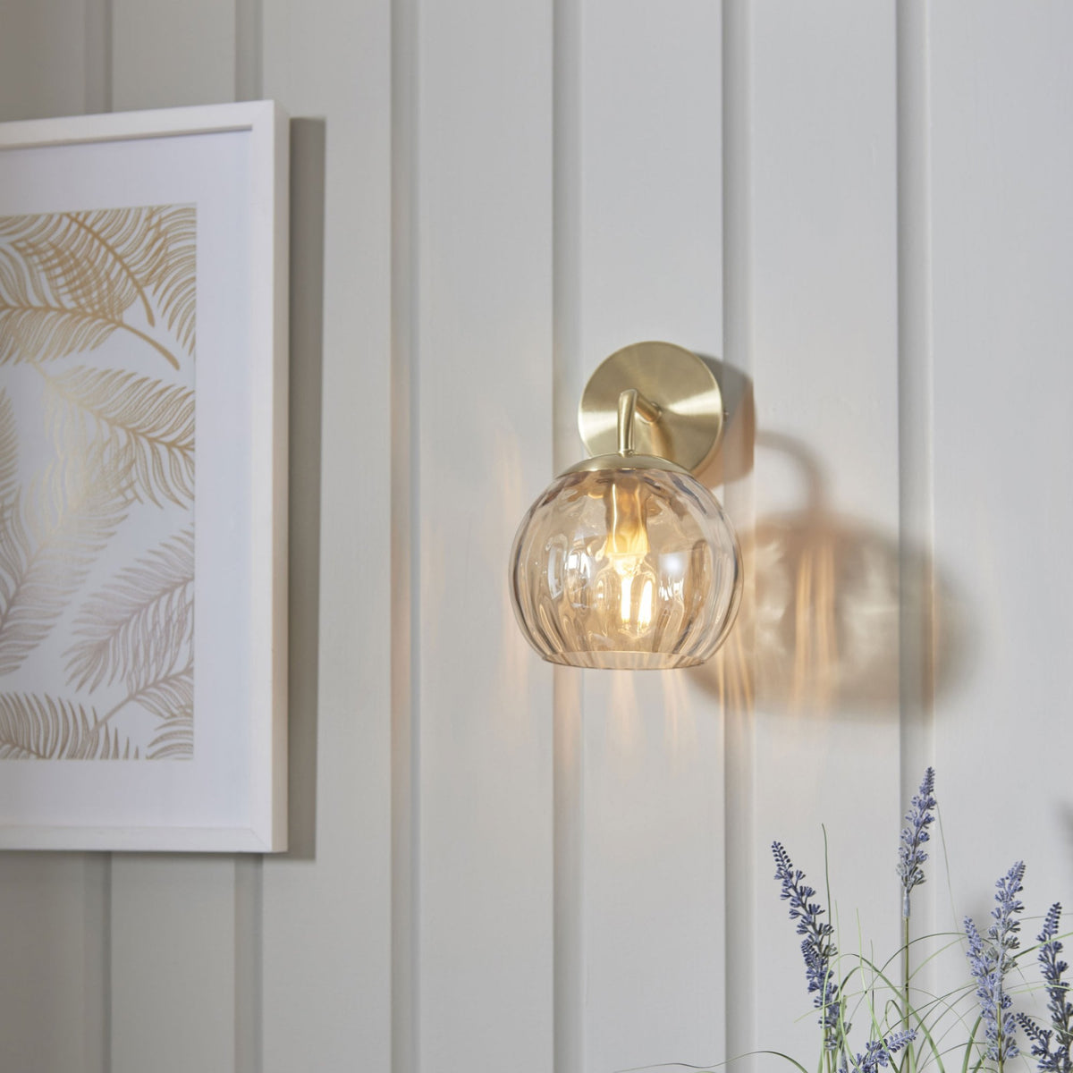 Dimple Wall Light in Brushed Brass & Champagne Lustre Glass