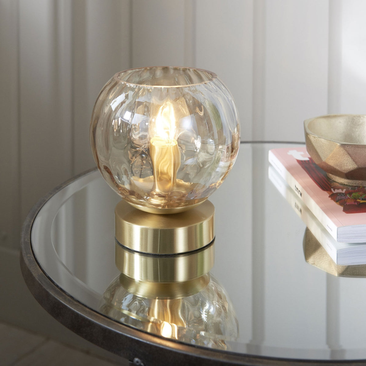 Dimple Table Lamp in Brushed Brass & Champagne Lustre Glass