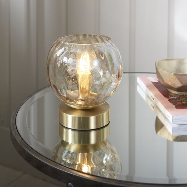 Dimple Table Lamp in Brushed Brass & Champagne Lustre Glass