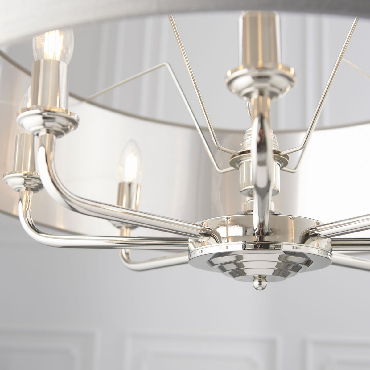 Highclere Eight Light Pendant in Nickel with Charcoal Shade
