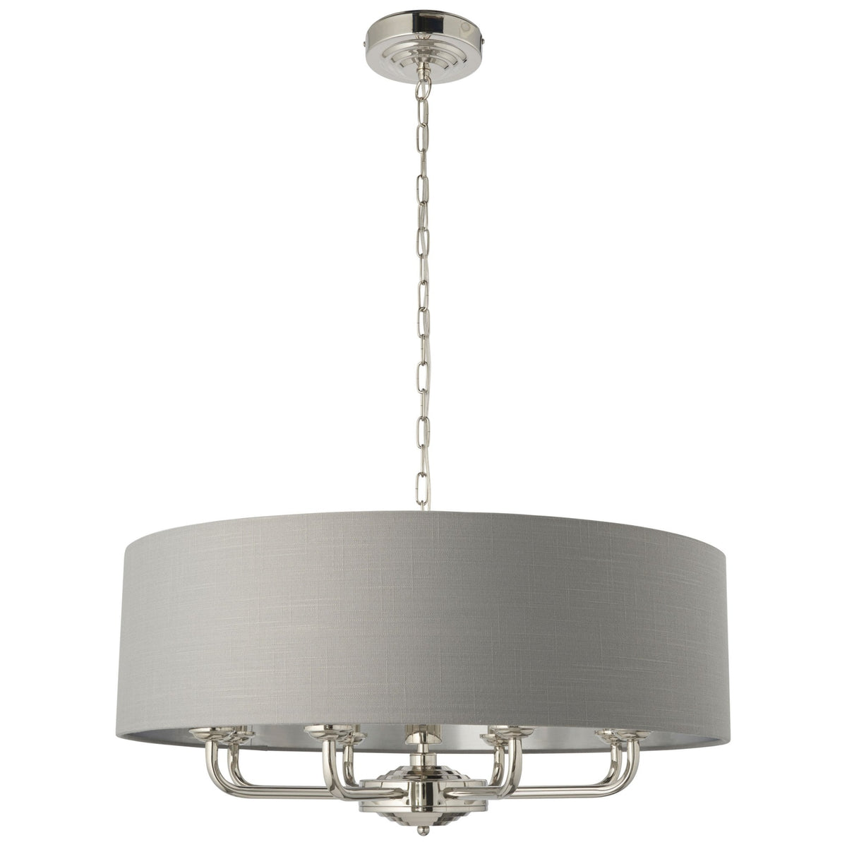 Highclere Eight Light Pendant in Nickel with Charcoal Shade