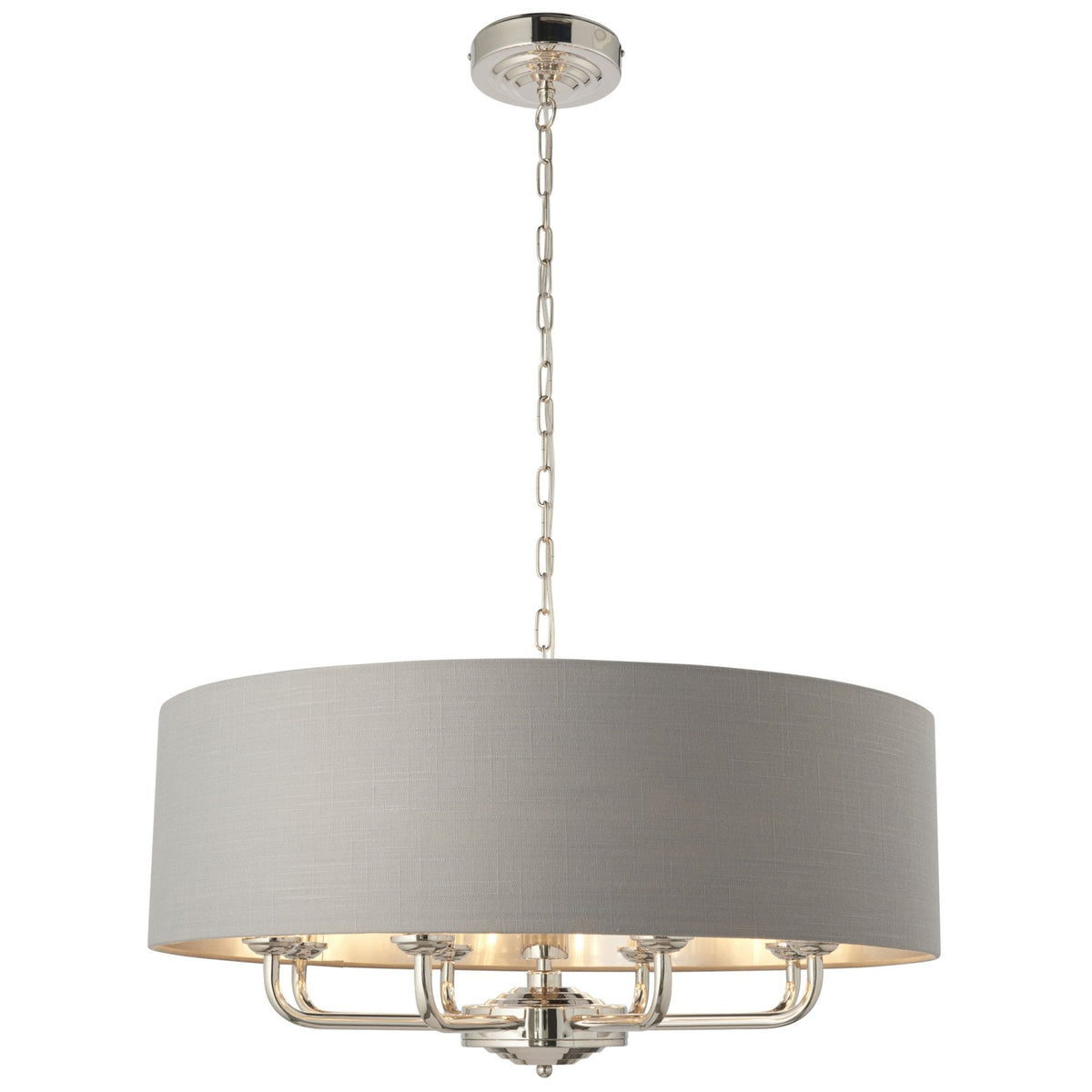 Highclere Eight Light Pendant in Nickel with Charcoal Shade