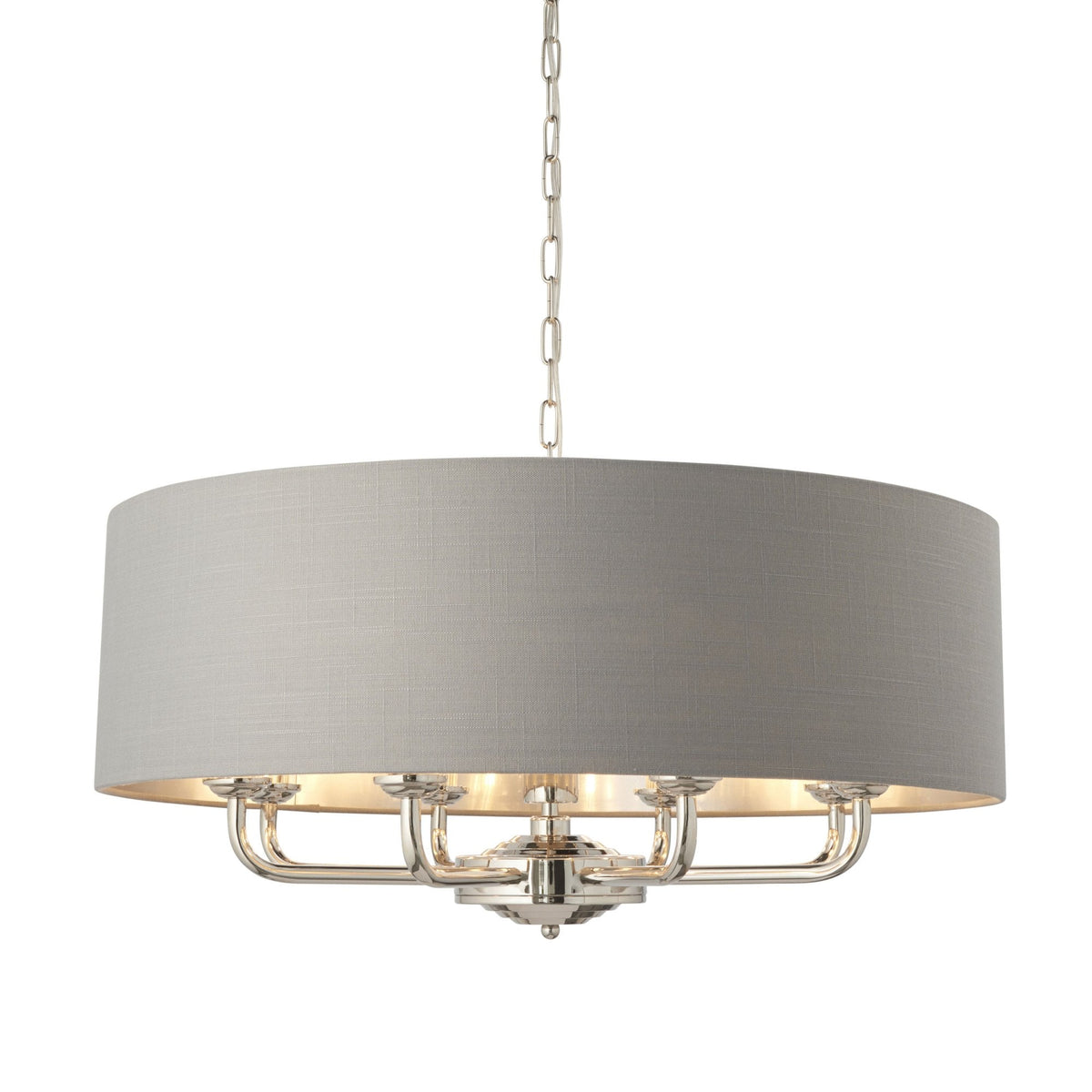 Highclere Eight Light Pendant in Nickel with Charcoal Shade