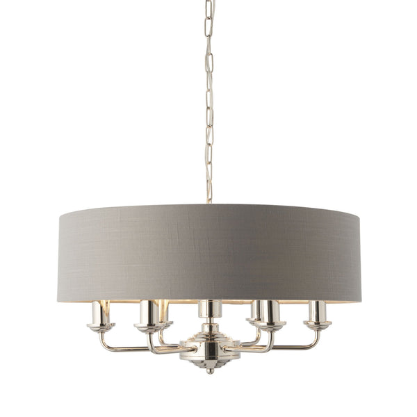 Highclere Six Light Pendant in Nickel with Charcoal Shade