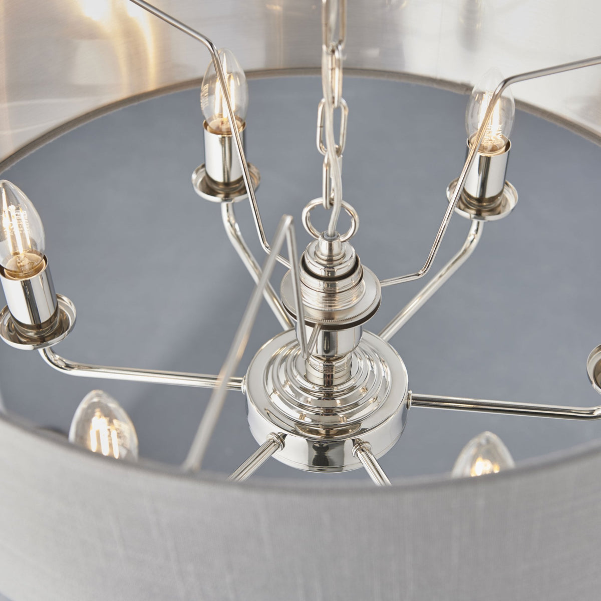 Highclere Six Light Pendant in Nickel with Charcoal Shade