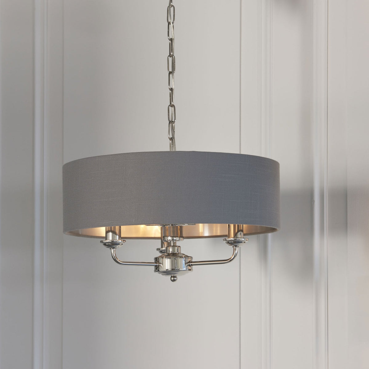 Highclere Three Light Pendant in Nickel with Charcoal Shade