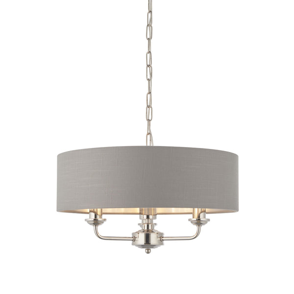 Highclere Three Light Pendant in Nickel with Charcoal Shade
