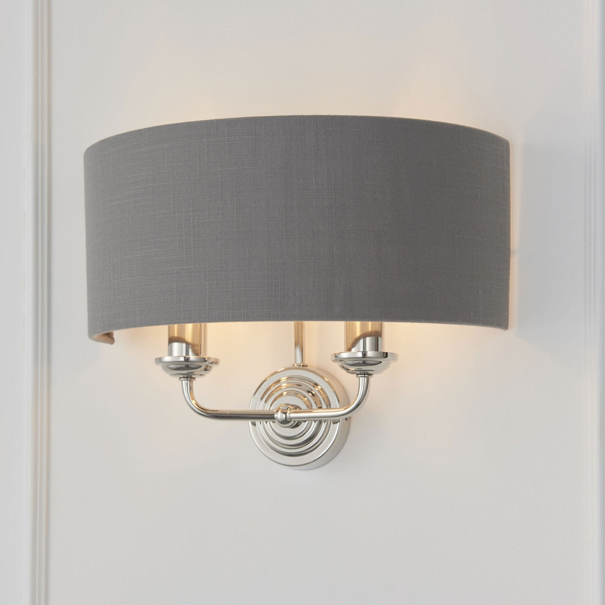 Highclere Twin Lamp Wall Light in Nickel with Charcoal Shade