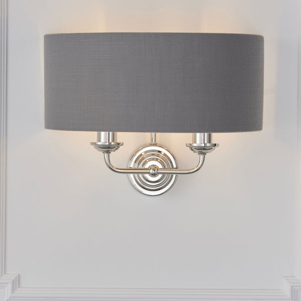 Highclere Twin Lamp Wall Light in Nickel with Charcoal Shade