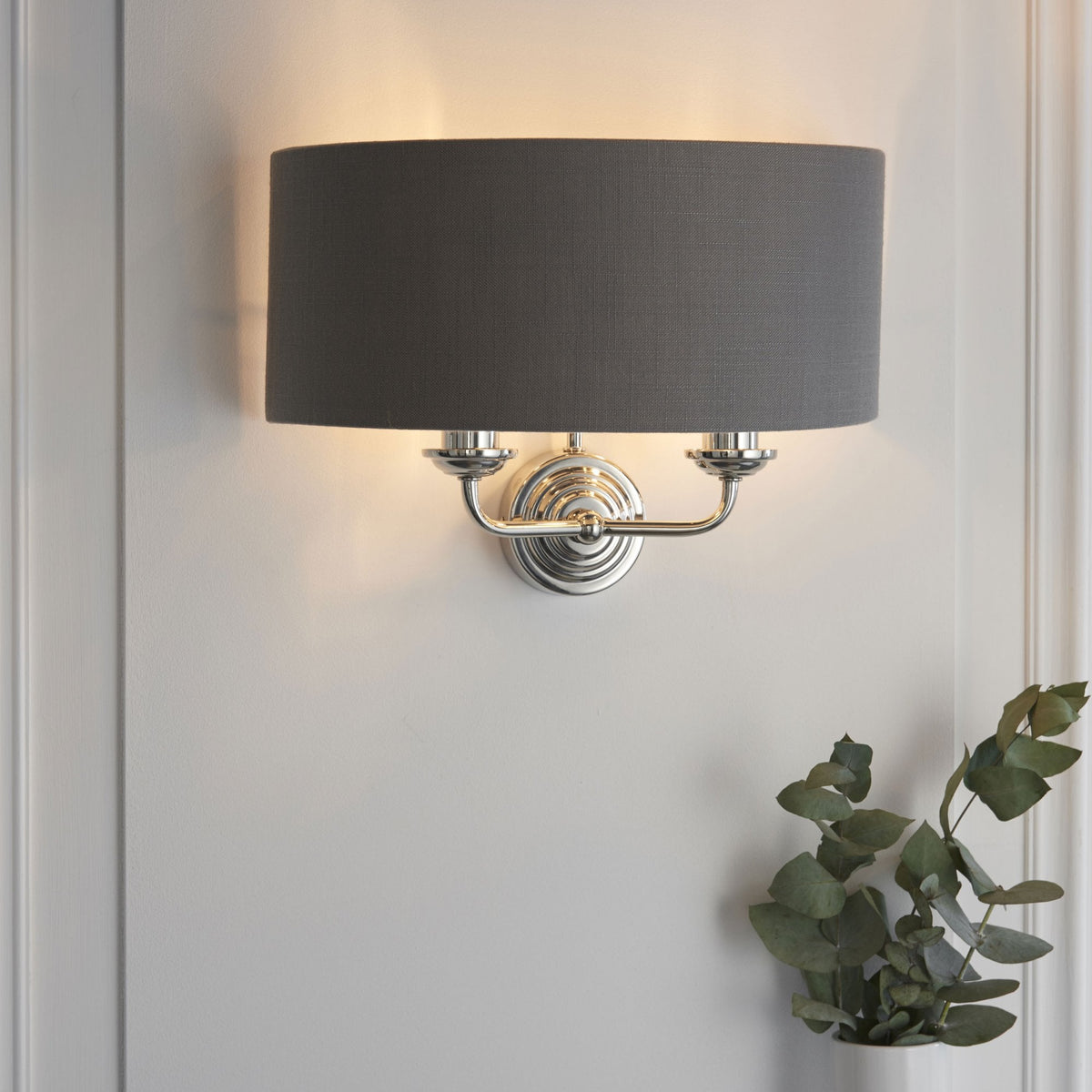 Highclere Twin Lamp Wall Light in Nickel with Charcoal Shade