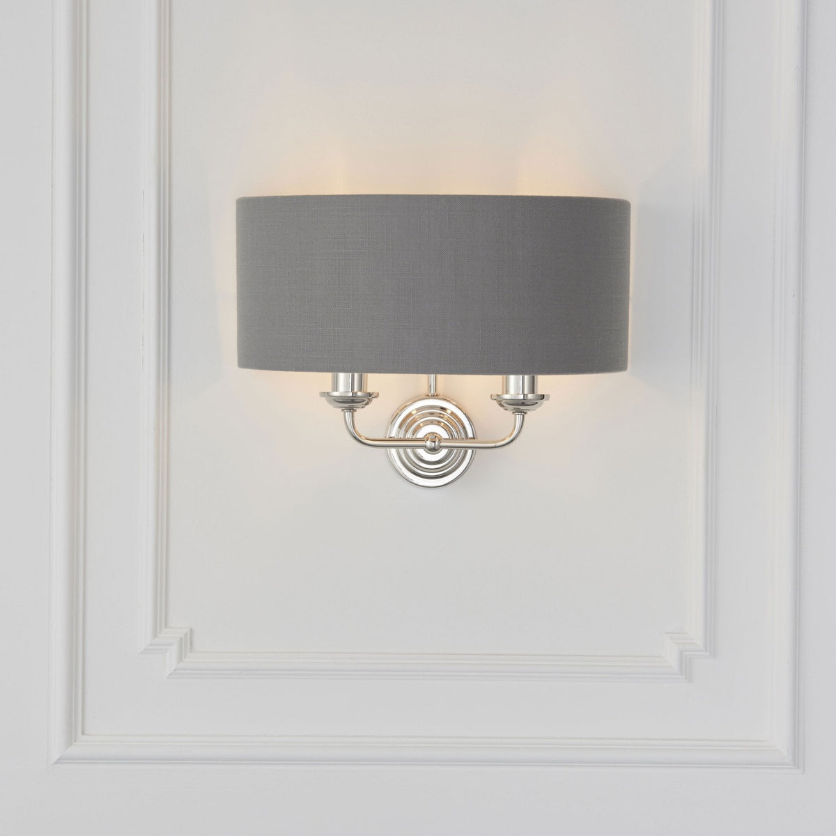 Highclere Twin Lamp Wall Light in Nickel with Charcoal Shade