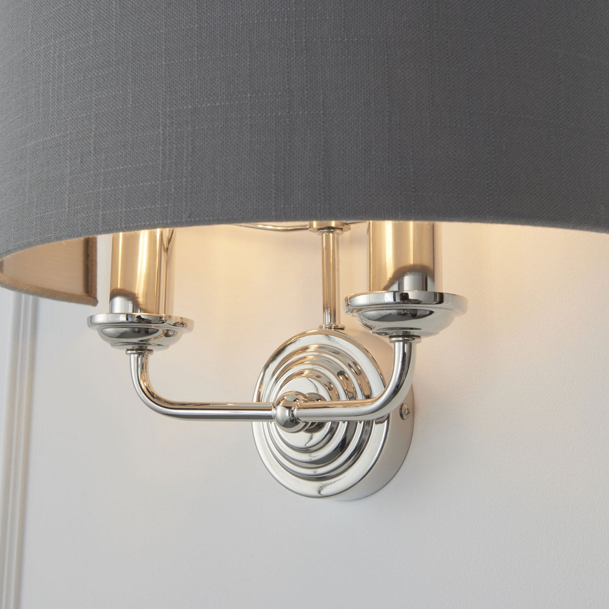 Highclere Twin Lamp Wall Light in Nickel with Charcoal Shade