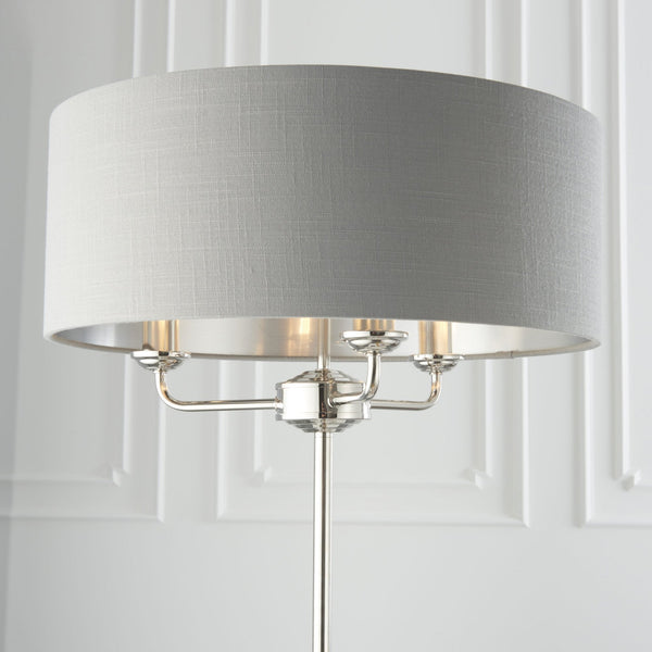 Highclere Three Light Floor Lamp in Nickel with Charcoal Shade