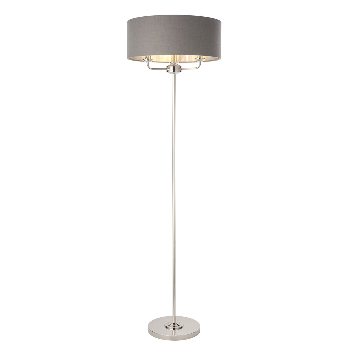 Highclere Three Light Floor Lamp in Nickel with Charcoal Shade