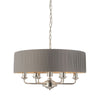 Highclere Six Light Pendant in Nickel with Pleated Charcoal Shade