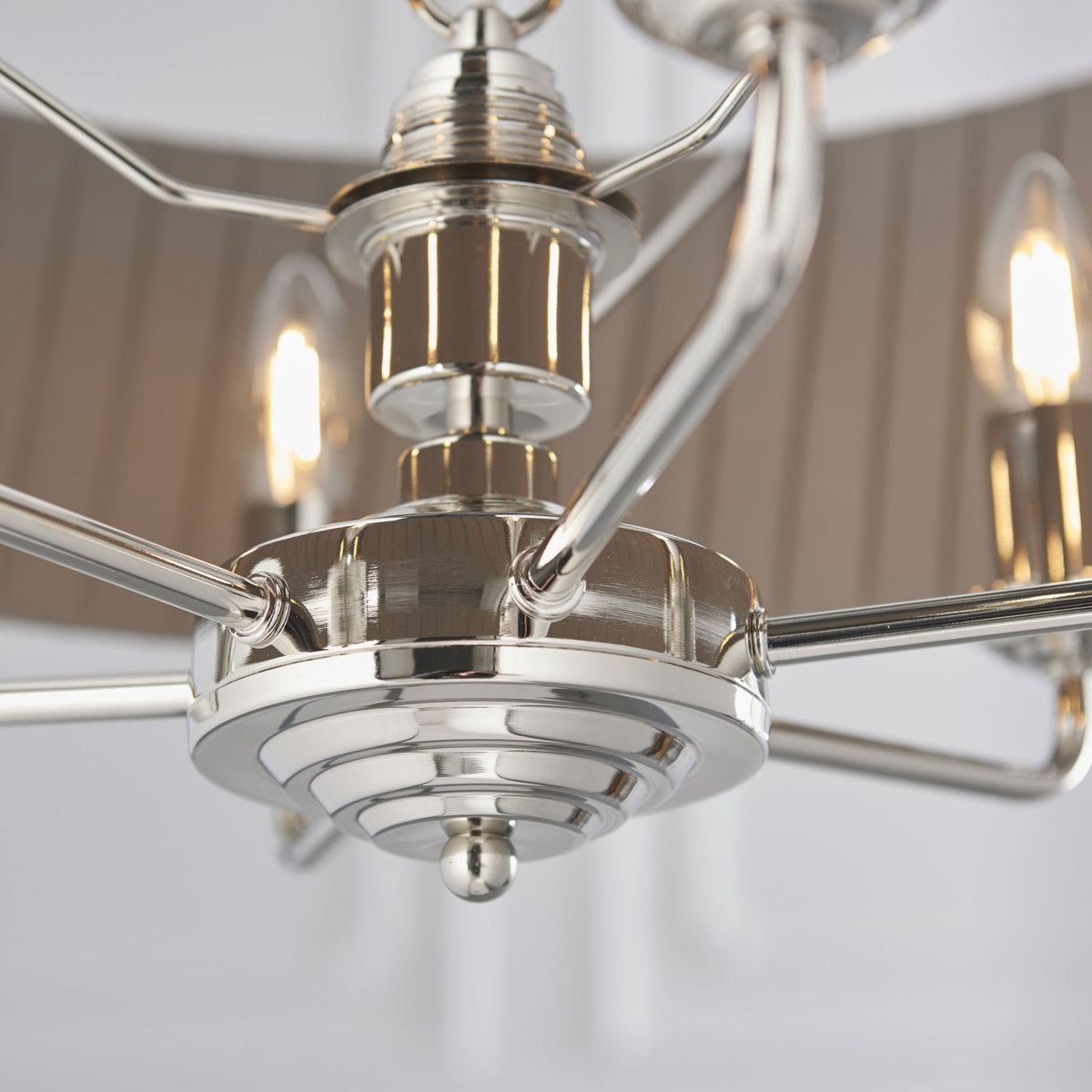Highclere Six Light Pendant in Nickel with Pleated Charcoal Shade