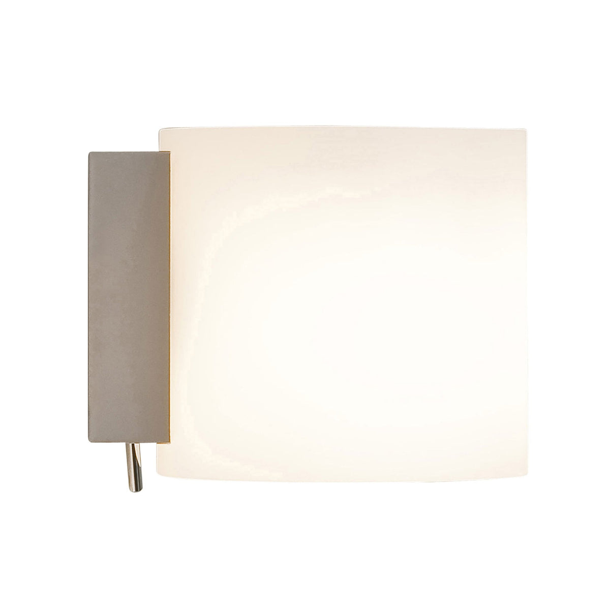 Square wall sconce with a frosted glass shade and a grey metal base