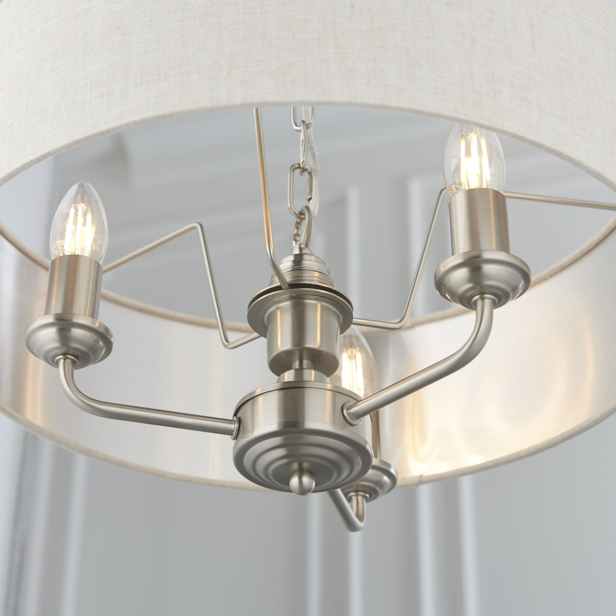 Highclere Three Light Pendant in Chrome with Natural Shade