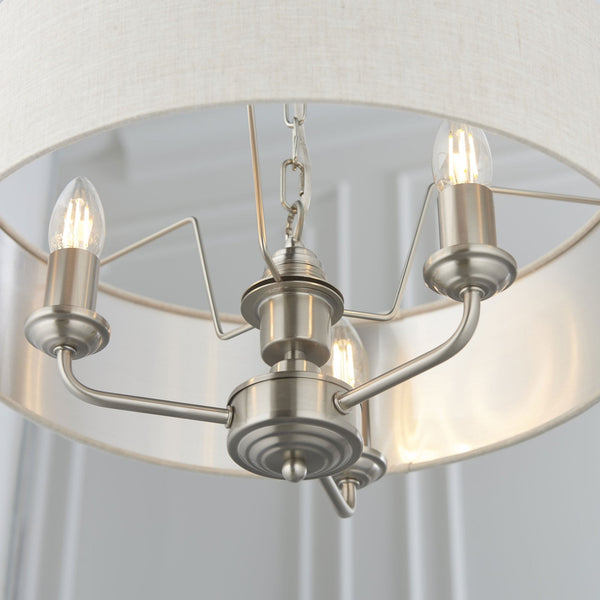 Highclere Three Light Pendant in Chrome with Natural Shade