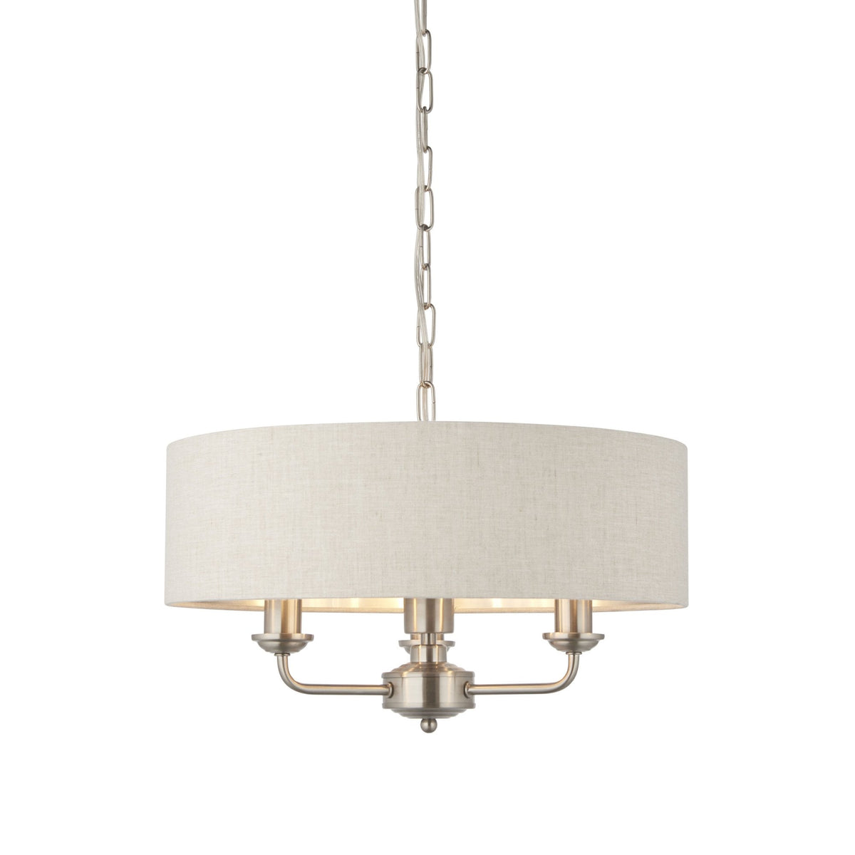 Highclere Three Light Pendant in Chrome with Natural Shade