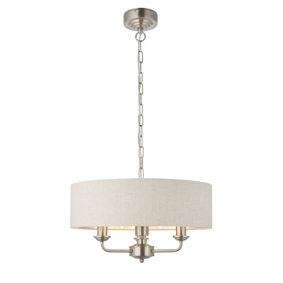 Highclere Three Light Pendant in Chrome with Natural Shade