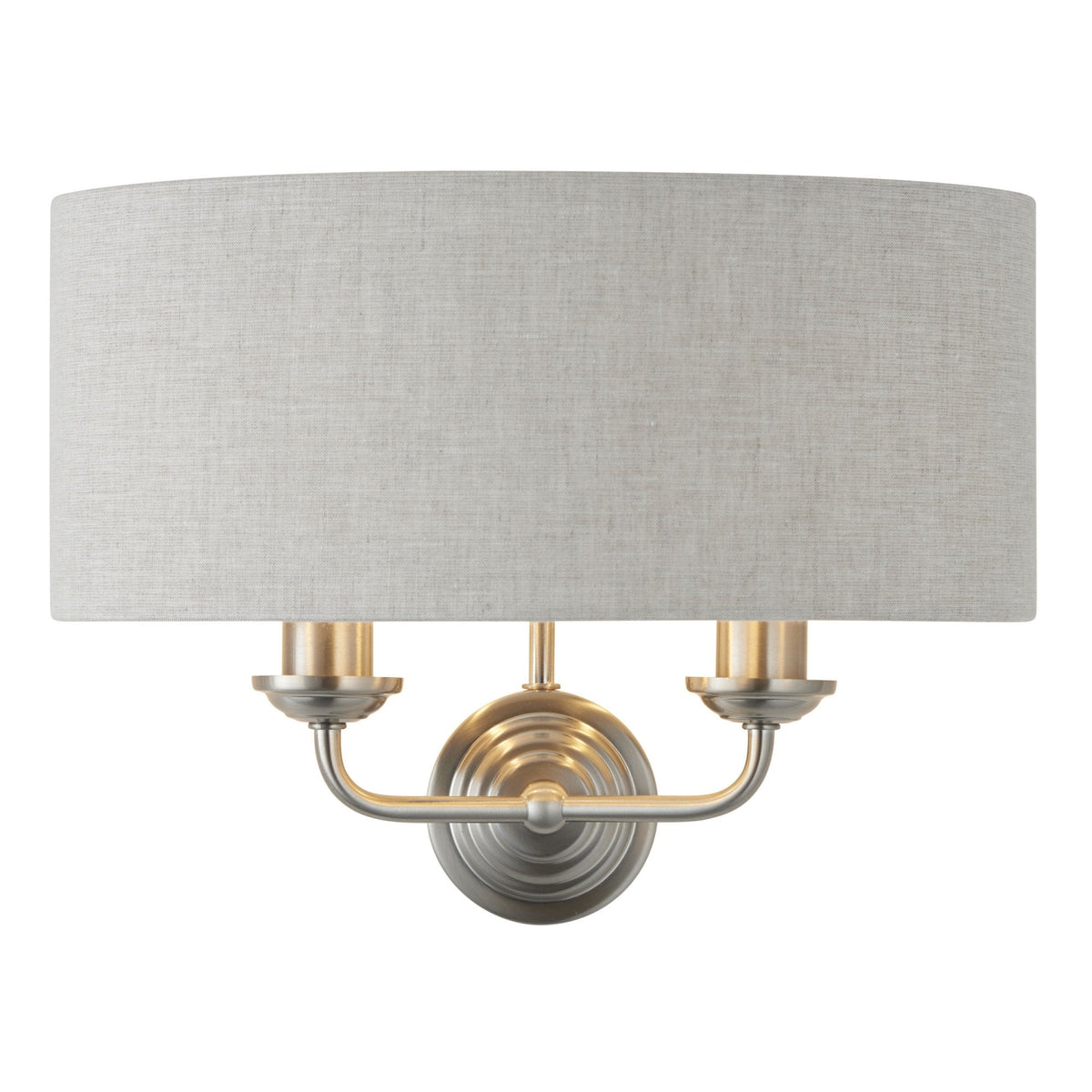 Highclere Twin Lamp Wall Light in Brushed Chrome with Natural Shade