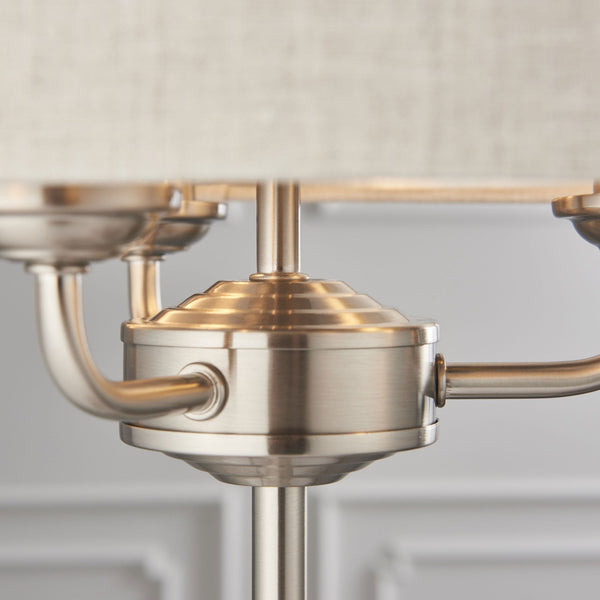 Highclere Three Light Table Lamp in Chrome with Natural Shade