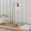 Hansen Task Table Lamp in Brushed Silver and Clear Glass Shade