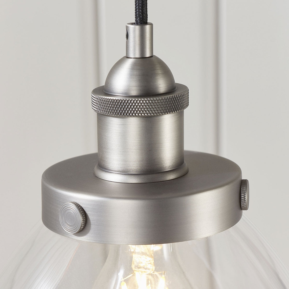 Hansen Single Pendant in Brushed Silver and Clear Glass Shade