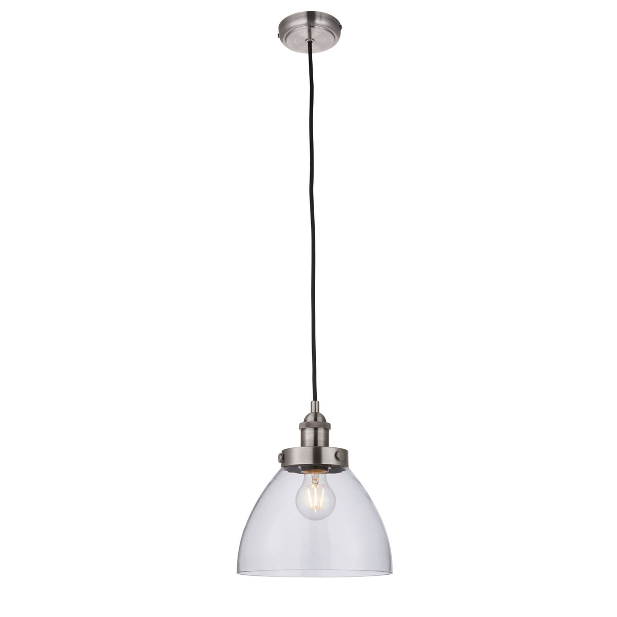 Hansen Single Pendant in Brushed Silver and Clear Glass Shade
