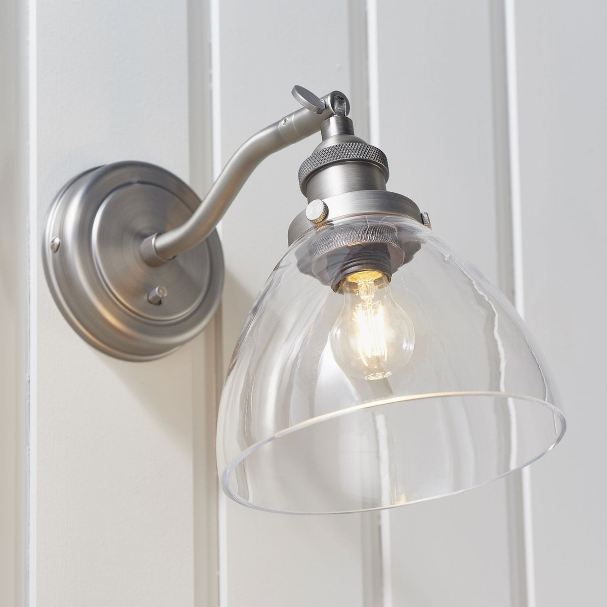 Hansen Wall Light in Brushed Silver and Clear Glass Shade
