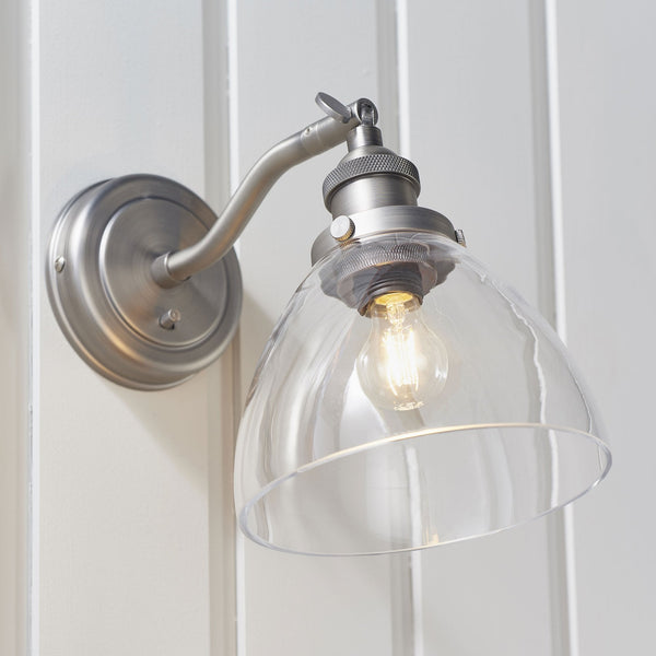 Hansen Wall Light in Brushed Silver and Clear Glass Shade